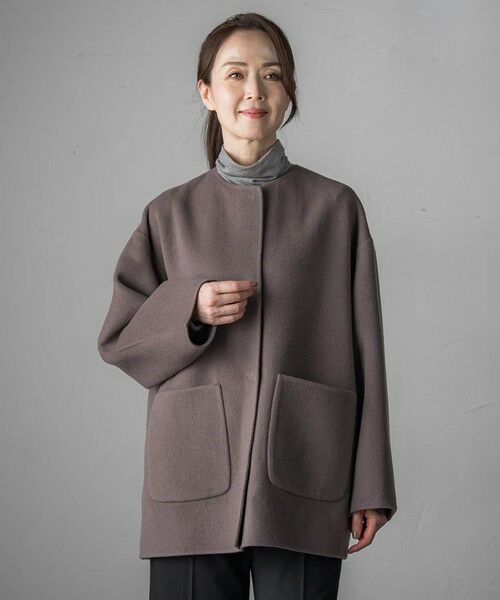 la.f...(大きいサイズ) / ラ・エフ(おおきいサイズ) ダッフルコート | 【大きいサイズ】<極>”軽さと贅沢なぬくもり”ノーカラーリバーコート | 詳細1