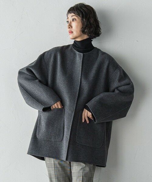 la.f...(大きいサイズ) / ラ・エフ(おおきいサイズ) ダッフルコート | 【大きいサイズ】<極>”軽さと贅沢なぬくもり”ノーカラーリバーコート | 詳細10