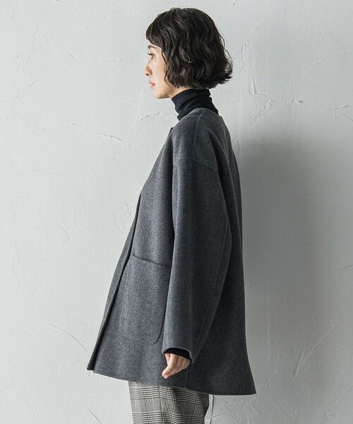 la.f...(大きいサイズ) / ラ・エフ(おおきいサイズ) ダッフルコート | 【大きいサイズ】<極>”軽さと贅沢なぬくもり”ノーカラーリバーコート | 詳細11