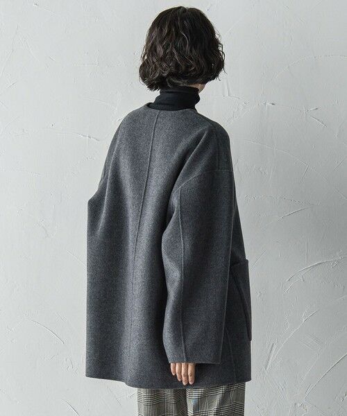 la.f...(大きいサイズ) / ラ・エフ(おおきいサイズ) ダッフルコート | 【大きいサイズ】<極>”軽さと贅沢なぬくもり”ノーカラーリバーコート | 詳細12