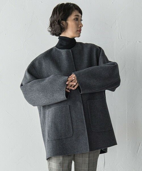 la.f...(大きいサイズ) / ラ・エフ(おおきいサイズ) ダッフルコート | 【大きいサイズ】<極>”軽さと贅沢なぬくもり”ノーカラーリバーコート | 詳細13