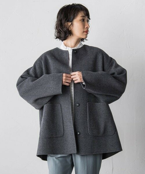 la.f...(大きいサイズ) / ラ・エフ(おおきいサイズ) ダッフルコート | 【大きいサイズ】<極>”軽さと贅沢なぬくもり”ノーカラーリバーコート | 詳細18