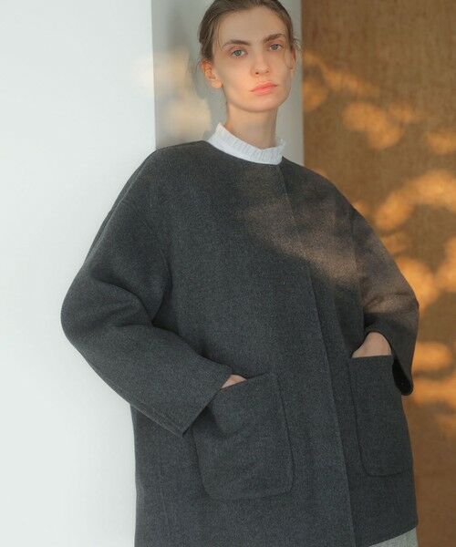 la.f...(大きいサイズ) / ラ・エフ(おおきいサイズ) ダッフルコート | 【大きいサイズ】<極>”軽さと贅沢なぬくもり”ノーカラーリバーコート | 詳細26