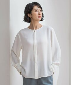 la.f...(大きいサイズ) / ラ・エフ(おおきいサイズ) シャツ・ブラウス | 【大きいサイズ】メランジツイルノーカラーブラウス