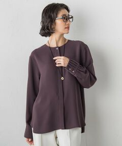 la.f...(大きいサイズ) / ラ・エフ(おおきいサイズ) シャツ・ブラウス | 【大きいサイズ】メランジツイルノーカラーブラウス