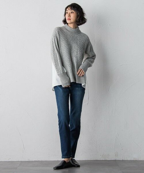 la.f...(大きいサイズ) / ラ・エフ(おおきいサイズ) ニット・セーター | 【大きいサイズ】ハミルトンケーブル切り替えニット | 詳細12