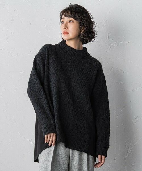 la.f...(大きいサイズ) / ラ・エフ(おおきいサイズ) ニット・セーター | 【大きいサイズ】ハミルトンケーブル切り替えニット | 詳細16