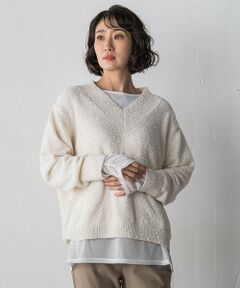 la.f...(大きいサイズ) / ラ・エフ(おおきいサイズ) ニット・セーター | 【大きいサイズ】ツヤモールVネックニット