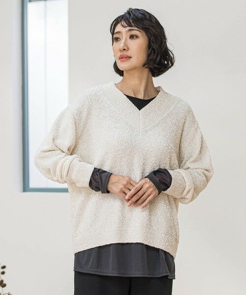la.f...(大きいサイズ) / ラ・エフ(おおきいサイズ) ニット・セーター | 【大きいサイズ】ツヤモールVネックニット | 詳細8