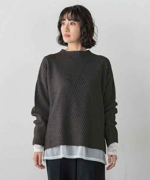 la.f...(大きいサイズ) / ラ・エフ(おおきいサイズ) ニット・セーター | 【大きいサイズ】ヘリンボーンニット（チャコールグレー）