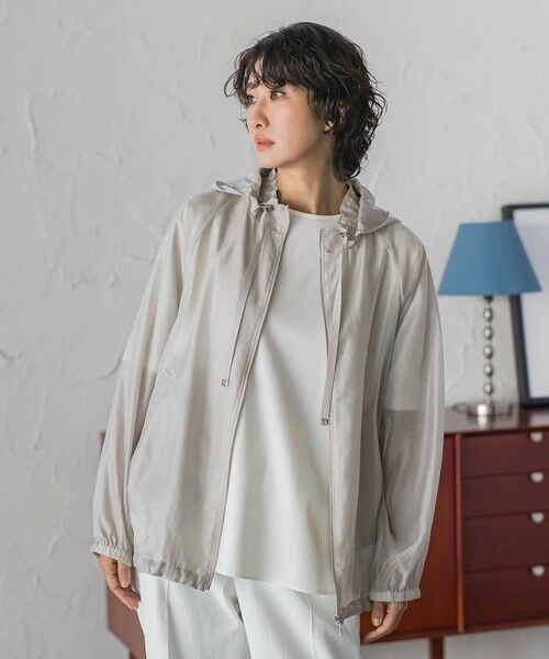 la.f...(大きいサイズ) / ラ・エフ(おおきいサイズ) テーラードジャケット | 【大きいサイズ】シアーブライトフードブルゾン（ライトグレー）
