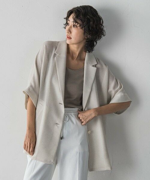 la.f...(大きいサイズ) / ラ・エフ(おおきいサイズ) テーラードジャケット | 【大きいサイズ】シャンブレーメッシュジャケット（ベージュ）