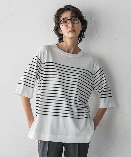 la.f...(大きいサイズ) / ラ・エフ(おおきいサイズ) ニット・セーター | 【大きいサイズ】ボーダーTシャツニット（アイボリー）