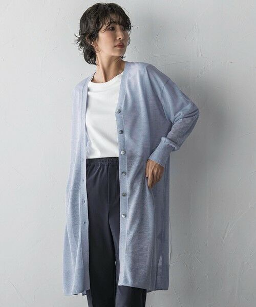 la.f...(大きいサイズ) / ラ・エフ(おおきいサイズ) カーディガン・ボレロ | 【大きいサイズ】シアーシャイニーニットカーデ（ライトブルー）