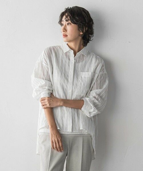 la.f...(大きいサイズ) / ラ・エフ(おおきいサイズ) シャツ・ブラウス | 【大きいサイズ】シアーサッカーストライプシャツ | 詳細1