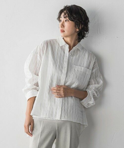 la.f...(大きいサイズ) / ラ・エフ(おおきいサイズ) シャツ・ブラウス | 【大きいサイズ】シアーサッカーストライプシャツ（ホワイト系その他）