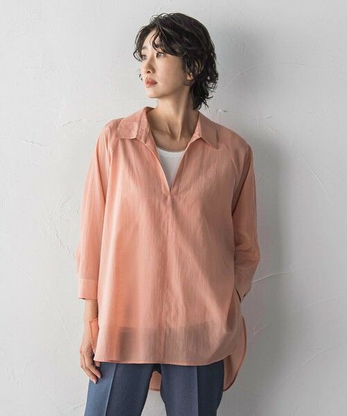 la.f...(大きいサイズ) / ラ・エフ(おおきいサイズ) シャツ・ブラウス | 【大きいサイズ】リライムライトローンスキッパーシャツ（オレンジ）