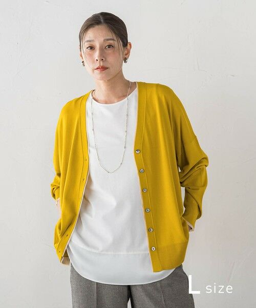 la.f...(大きいサイズ) / ラ・エフ(おおきいサイズ) カーディガン・ボレロ | 【大きいサイズ/新色追加】Tシャツニットカーディガン（イエロー）