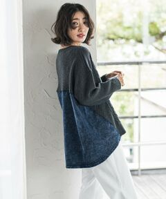 la.f... / ラ・エフ ニット・セーター | デニム切替ケーブルニット