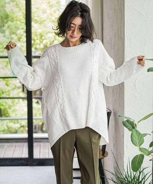 la.f... / ラ・エフ ニット・セーター | デニム切替ケーブルニット | 詳細1