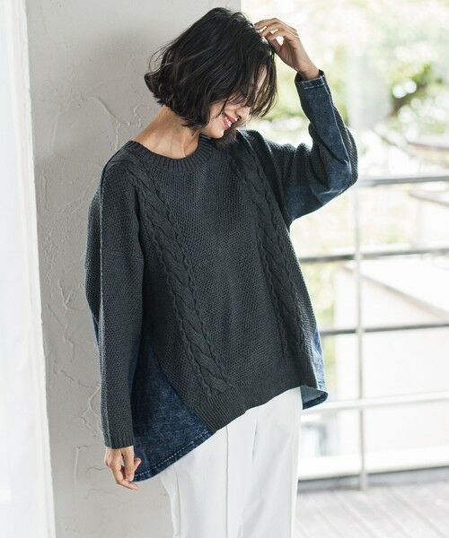 la.f... / ラ・エフ ニット・セーター | デニム切替ケーブルニット | 詳細12