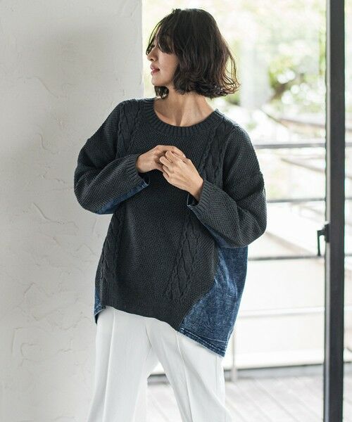 la.f... / ラ・エフ ニット・セーター | デニム切替ケーブルニット | 詳細15