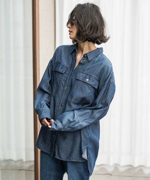 la.f./ラ・エフ デニムシャツ≪洗濯機で洗える≫ ネイビー 7号 la.f./ラ・エフ デニムシャツ≪洗濯機で洗える≫ ネイビー 7号