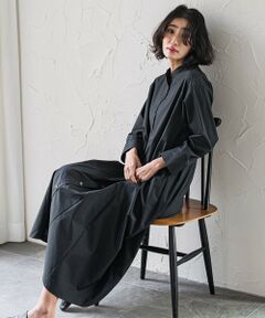 【biyori】""着るだけで立体感""フレアシャツワンピ≪洗濯機で洗える≫