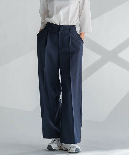 la.f./ラ・エフ 麻調ワイドパンツ&#8810;洗濯機で洗える&#8811; ネイビー 11号