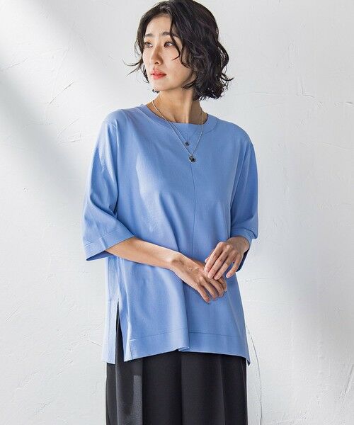 la.f./ラ・エフ Tシャツ風ニットプルオーバー≪手洗い可能≫ ブルー 9号 la.f./ラ・エフ Tシャツ風ニットプルオーバー≪手洗い可能≫ ブルー 9号