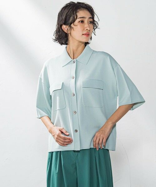 la.f... / ラ・エフ ニット・セーター | ポケット付き襟ニット≪手洗い可能≫（グリーン）