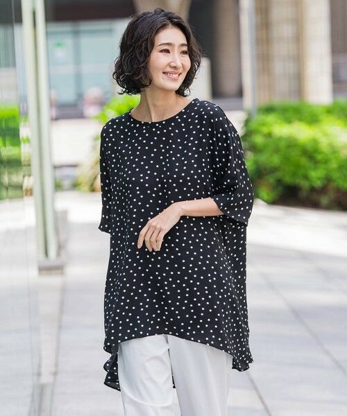 la.f... / ラ・エフ カットソー | 【biyori】""着心地さらっと""半袖万能フレアチュニック≪洗濯機で洗える≫（ブラック系その他）