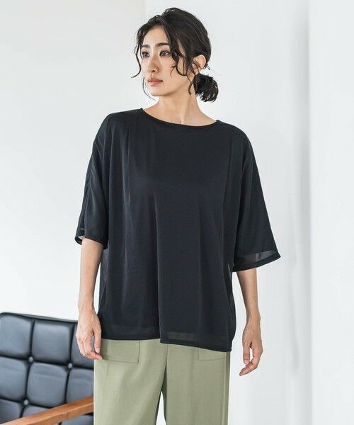 la.f./ラ・エフ トリコットシフォンカットソー≪洗濯機で洗える≫ ブラック 9号 la.f./ラ・エフ トリコットシフォンカットソー≪洗濯機で洗える≫ ブラック 9号