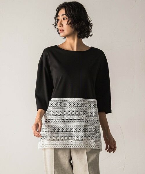 la.f./ラ・エフ 【biyori】"裾に咲くレース"日常がさりげなくときめきくカットソー≪洗濯機で洗える≫ ブラック系その他 9号 la.f./ラ・エフ 【biyori】"裾に咲くレース"日常がさりげなくときめきくカットソー≪洗濯機で洗える≫ ブラック系その他 9号