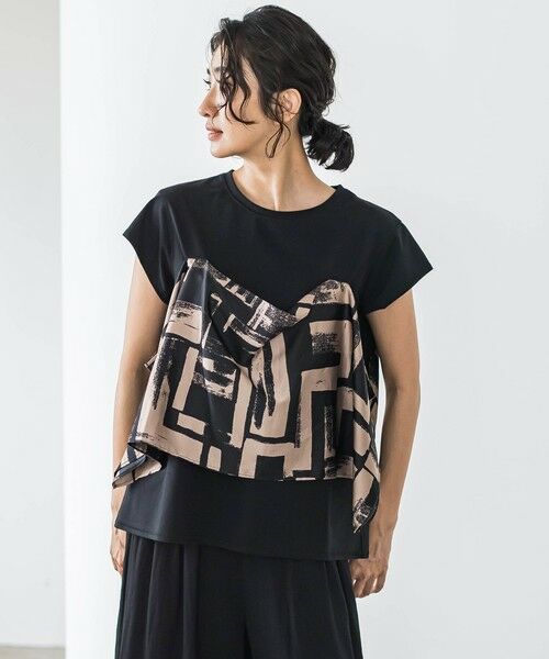 la.f... / ラ・エフ カットソー | 【WEB限定】配色スカーフプリントカットソー≪洗濯機で洗える≫（ブラック系その他）