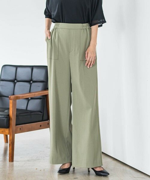 la.f./ラ・エフ パッチポケットワイドパンツ≪洗濯機で洗える≫ カーキ 11号 la.f./ラ・エフ パッチポケットワイドパンツ≪洗濯機で洗える≫ カーキ 11号