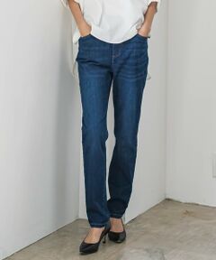 ラエフ　デニム調の綺麗め襟なし ストレッチ コート　ネービー la.fのデニムパンツの商品一覧|レディースファッション通販の