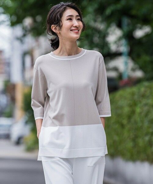 la.f./ラ・エフ Tシャツ風ニットプルオーバー≪手洗い可能≫ ベージュ系その他 9号 la.f./ラ・エフ Tシャツ風ニットプルオーバー≪手洗い可能≫ ベージュ系その他 9号