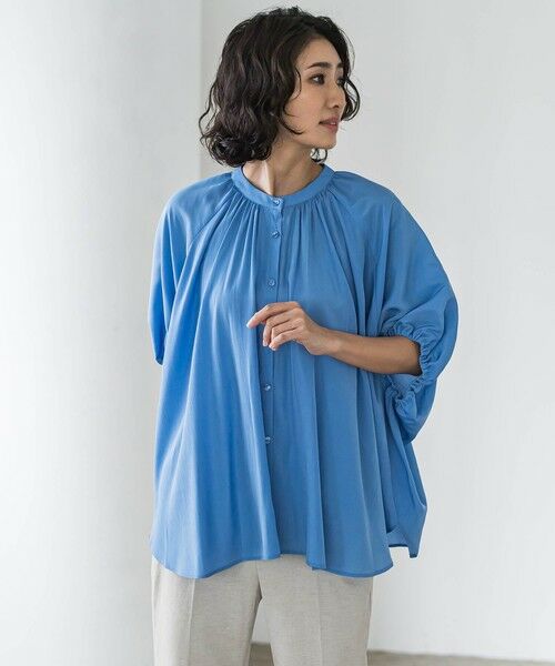 la.f./ラ・エフ 【WEB限定】ドルマンギャザーブラウス≪手洗い可能≫ ブルー 9号 la.f./ラ・エフ 【WEB限定】ドルマンギャザーブラウス≪手洗い可能≫ ブルー 9号