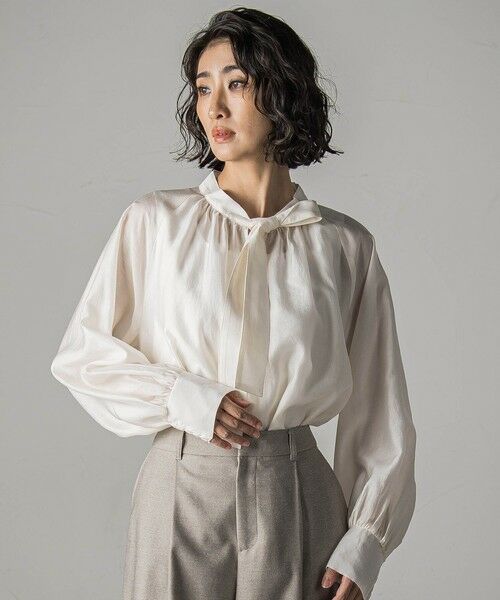 la.f./ラ・エフ シャイニーボウタイブラウス&#8810;洗濯機で洗える&#8811; オフホワイト 9号