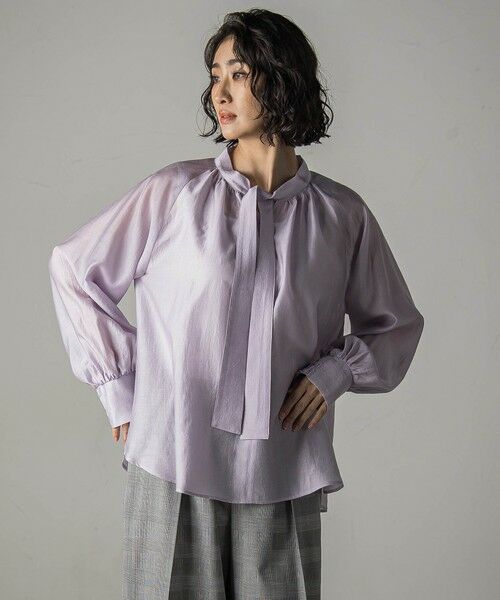 la.f./ラ・エフ シャイニーボウタイブラウス&#8810;洗濯機で洗える&#8811; パープル 9号