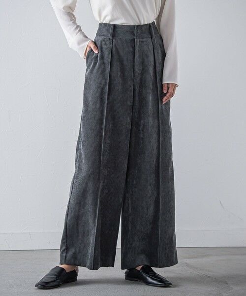 la.f./ラ・エフ コーデュロイワイドパンツ&#8810;洗濯機で洗える&#8811; チャコールグレー 9号