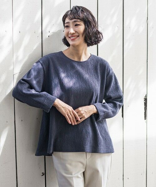 la.f./ラ・エフ つぶつぶジョーゼットカットソー&#8810;洗濯機で洗える&#8811; チャコールグレー 9号