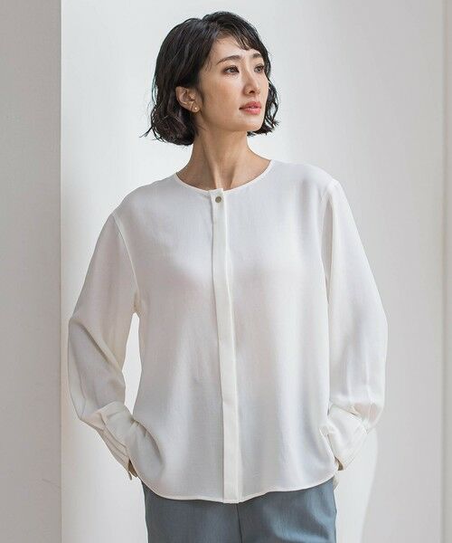 la.f./ラ・エフ メランジツイルノーカラーブラウス&#8810;洗濯機で洗える&#8811; ホワイト 9号