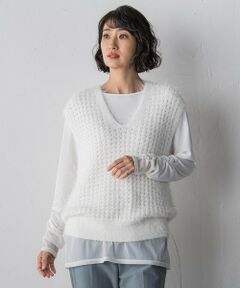 la.f... / ラ・エフ ダウンジャケット・ベスト | 透かしフェザーニットジレ