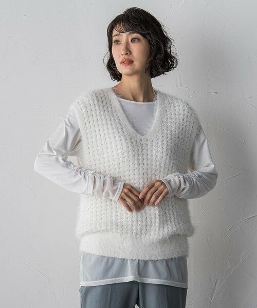 la.f... / ラ・エフ ダウンジャケット・ベスト | 透かしフェザーニットジレ | 詳細1