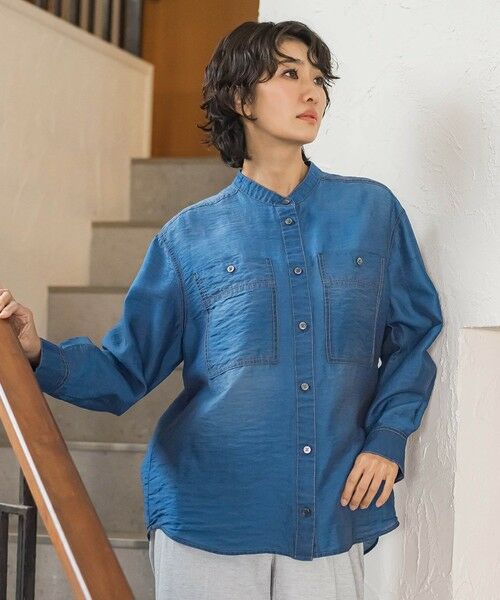 la.f... / ラ・エフ シャツ・ブラウス | シアーデニムシャツ（ネイビー）