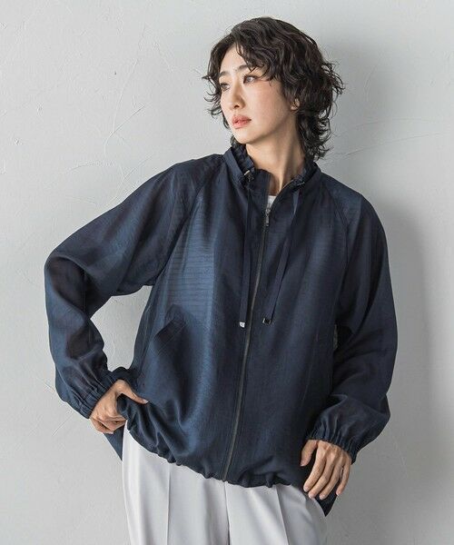 la.f... / ラ・エフ テーラードジャケット | シアーブライトフードブルゾン（ネイビー）