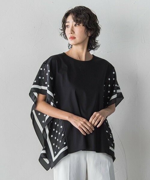 la.f... / ラ・エフ カットソー | ドットスカーフ切り替えカットソー（ブラック系その他）