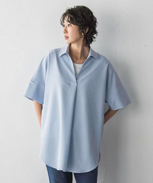 la.f... / ラ・エフ シャツ・ブラウス | 【WEB限定】ストライプサッカーチュニックシャツ | 詳細1